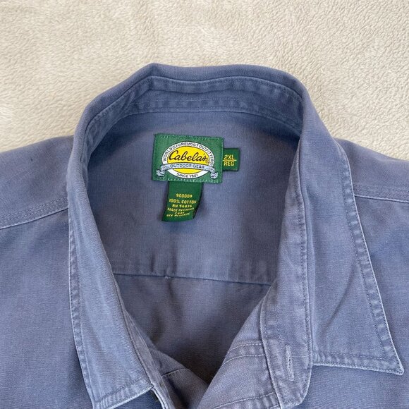 Cabelas Mens Shirt 2XL Blue Cotton Long Sleeve With Embroidered Pheasant - Picture 6 of 7